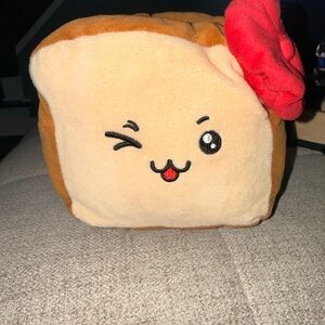 Kawaii Winking Toast Plush Red Bow 6.5” Cute Soft Pillow 🎀